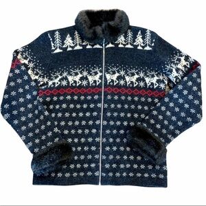 🇺🇸RALPH LAUREN Fair Isle Nordic Cardigan with Faux Fur Collar & Cuffs